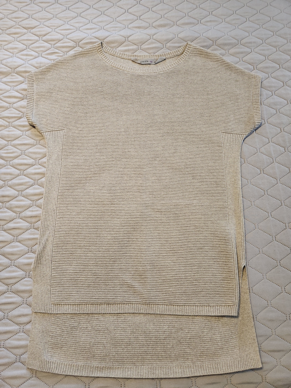 Athleta Cream Ribbed Short-Sleeve Knit Top